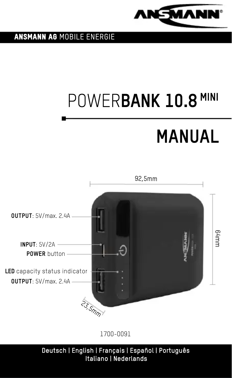 Page 1 de la notice Manuel utilisateur Ansmann Powerbank 10.8 mini