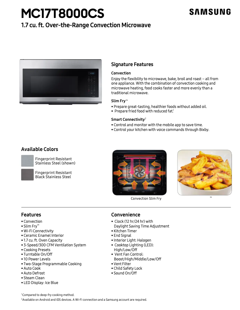 Página 1 del manual Ficha técnica Samsung MC17T8000CG