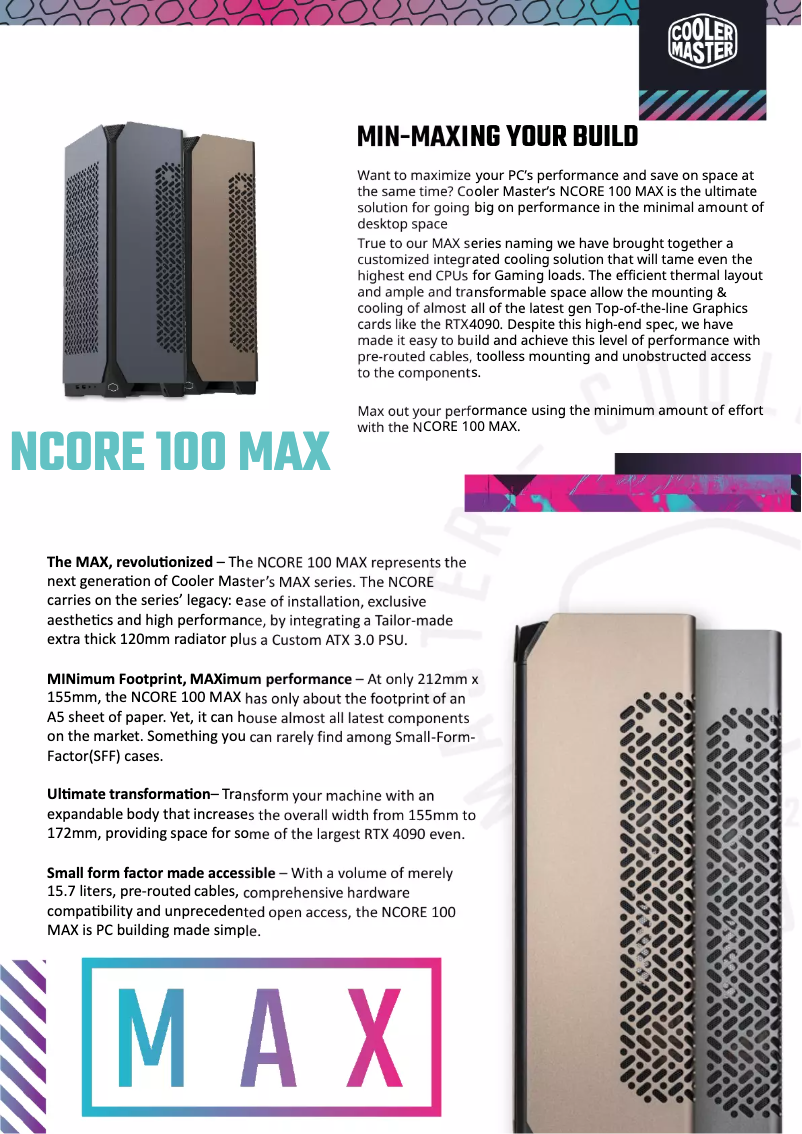 Page 1 de la notice Fiche technique Cooler Master NCORE 100 MAX