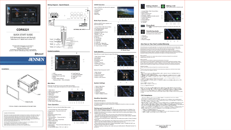 Page 1 de la notice Guide de démarrage rapide Jensen CDR6221