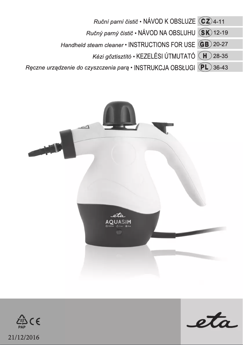 Page 1 of the manual User Manual Eta Aquasim 1263 90000