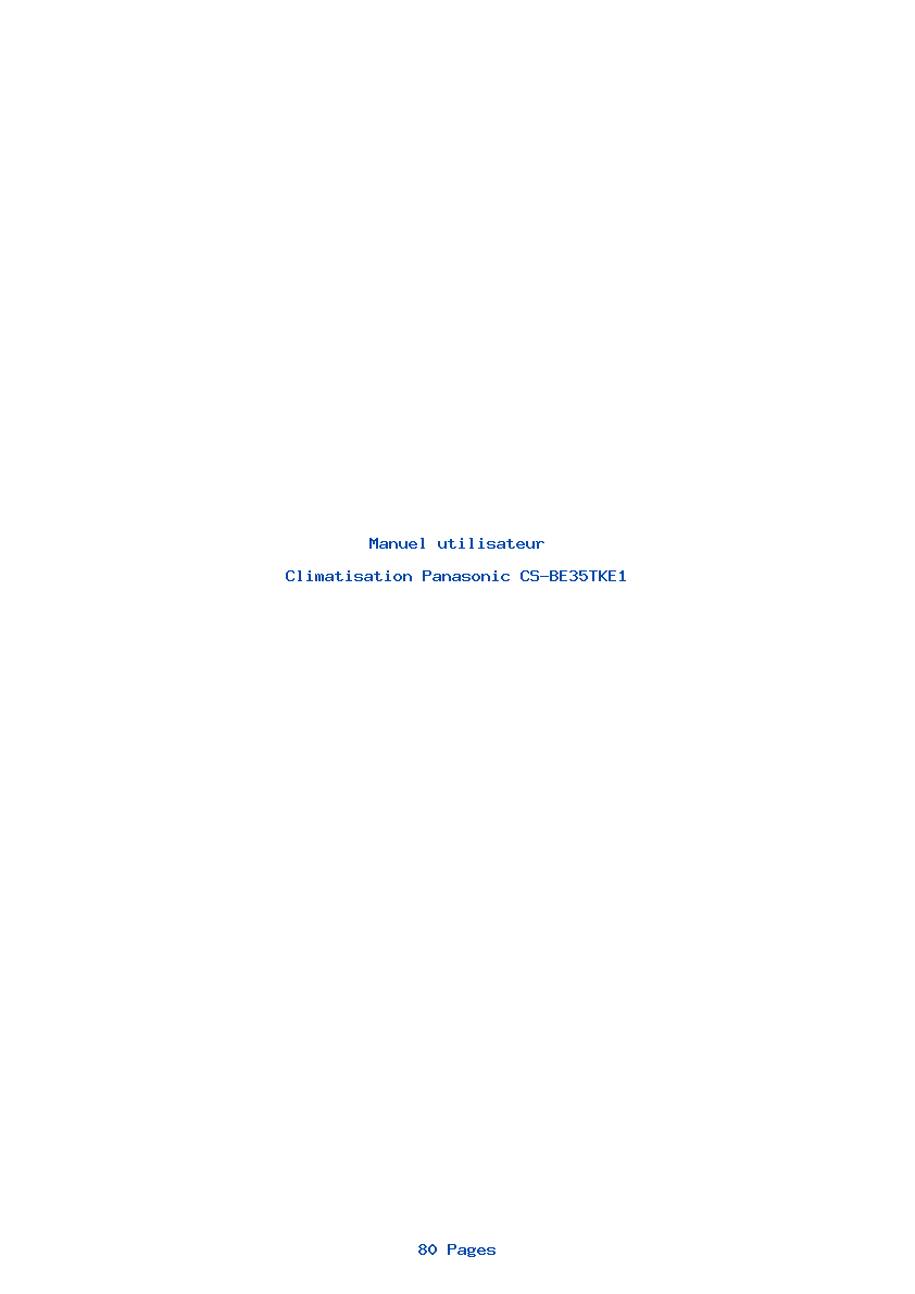 Page 1 de la notice Manuel utilisateur Panasonic CS-BE35TKE1