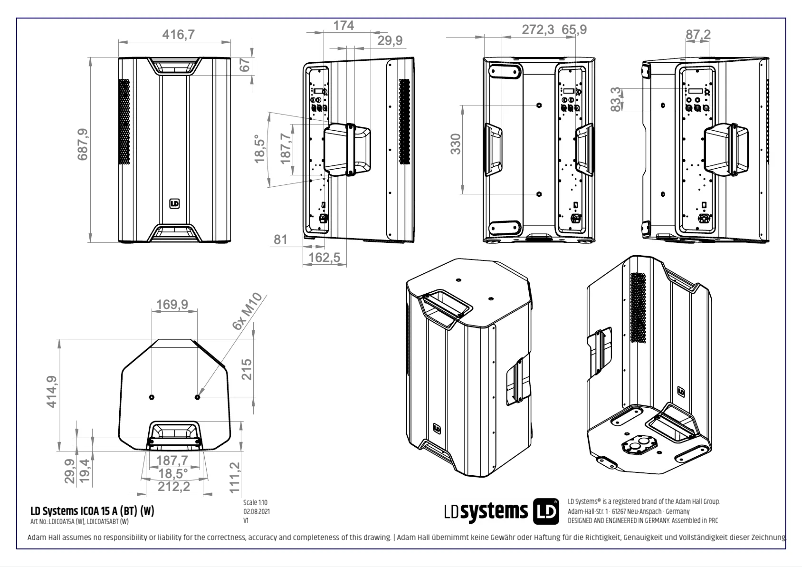 Page 1 de la notice Fiche technique LD Systems ICOA 15 A BT
