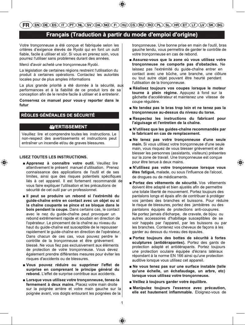 Page 1 de la notice Manuel utilisateur RYOBI RCS4240B