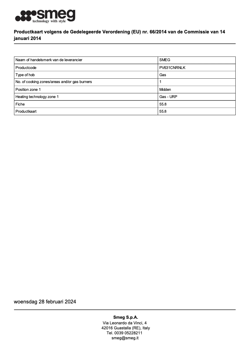 Page 1 de la notice Manuel utilisateur Smeg PV631CNRNLK