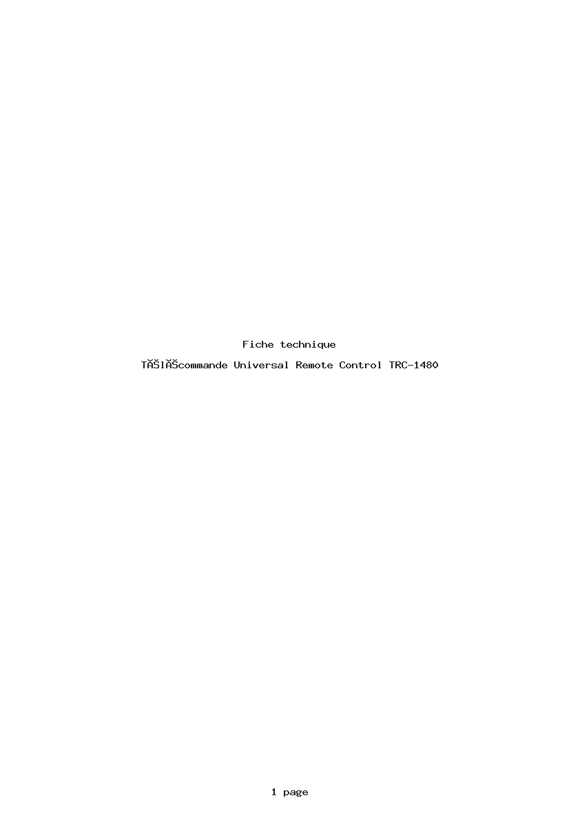 Page 1 de la notice Fiche technique Universal Remote Control TRC-1480