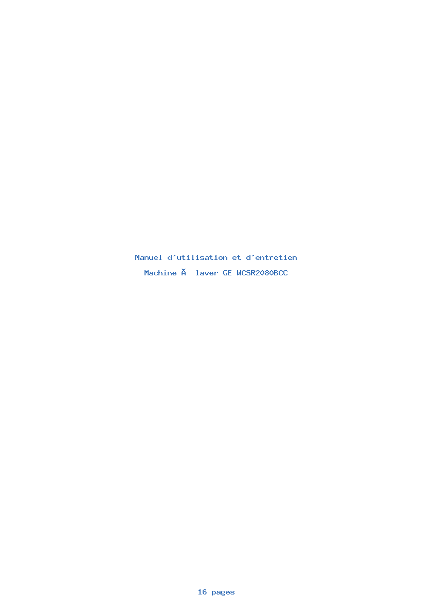 Page 1 de la notice Manuel d'utilisation et d'entretien GE WCSR2080BCC