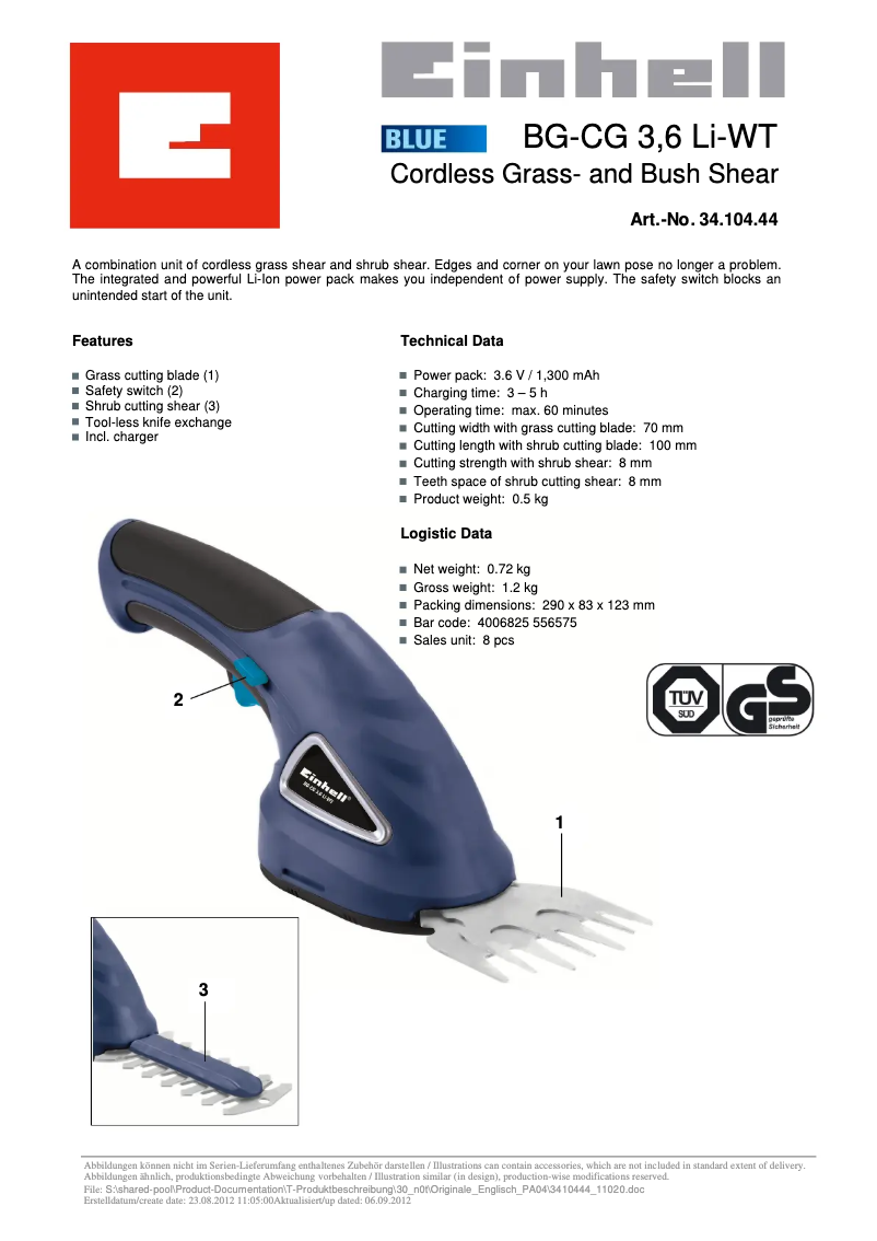 Page 1 of the manual User Manual Einhell BG-CG 3,6 Li-WT