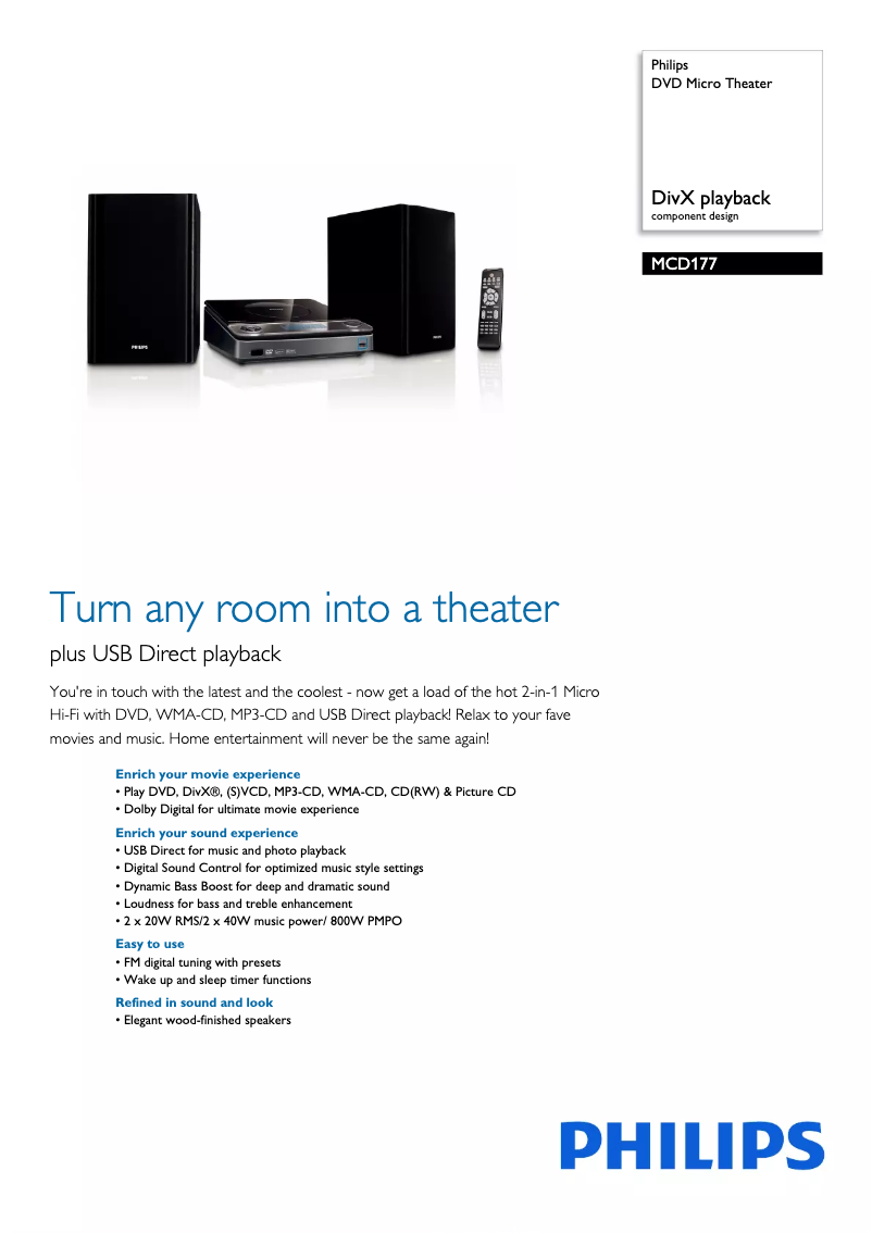Página 1 del manual Folleto Philips MCD177