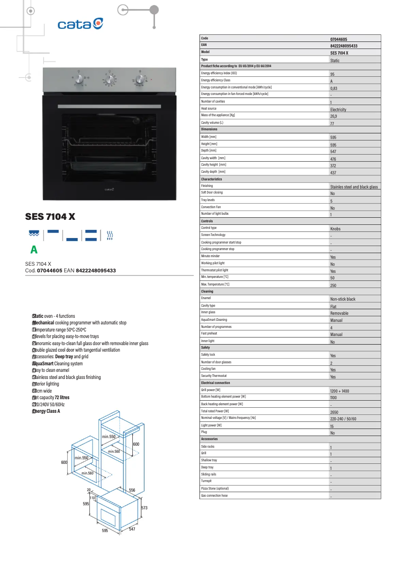 Page 1 of the manual Technical Sheet CATA SES 7104 X