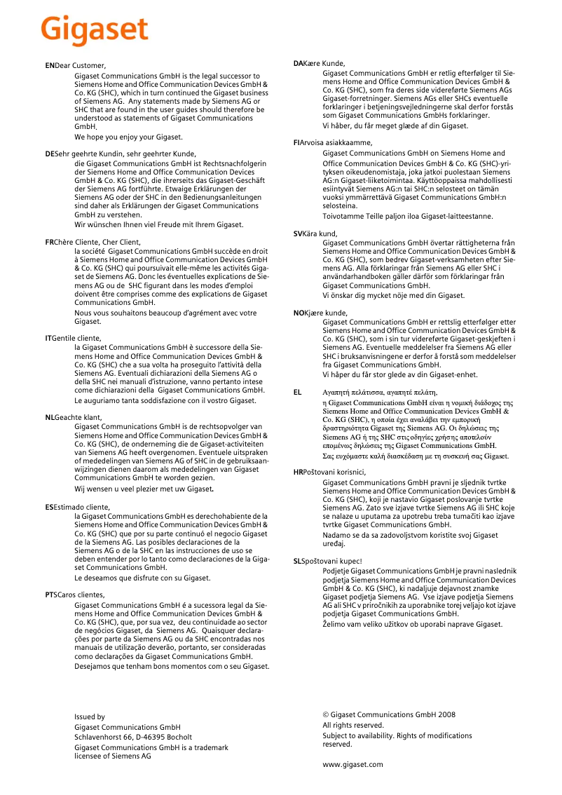 Image de la première page du manuel de l'appareil Gigaset A140 trio