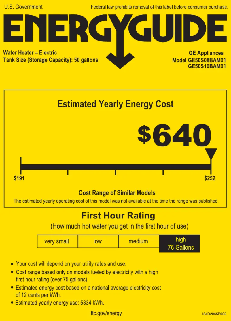 Page n°1 - Label énergétique GE GE50S08BAM