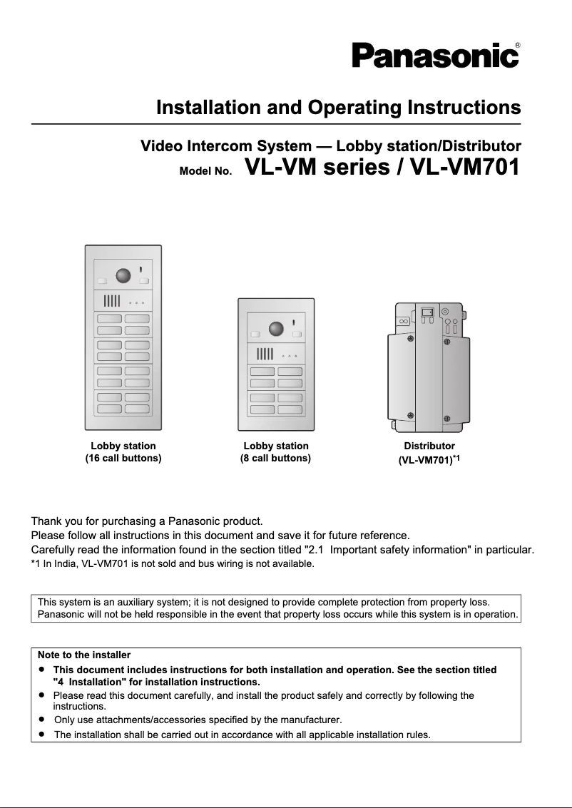 Página 1 del manual Manual de usuario Panasonic VL-VM502
