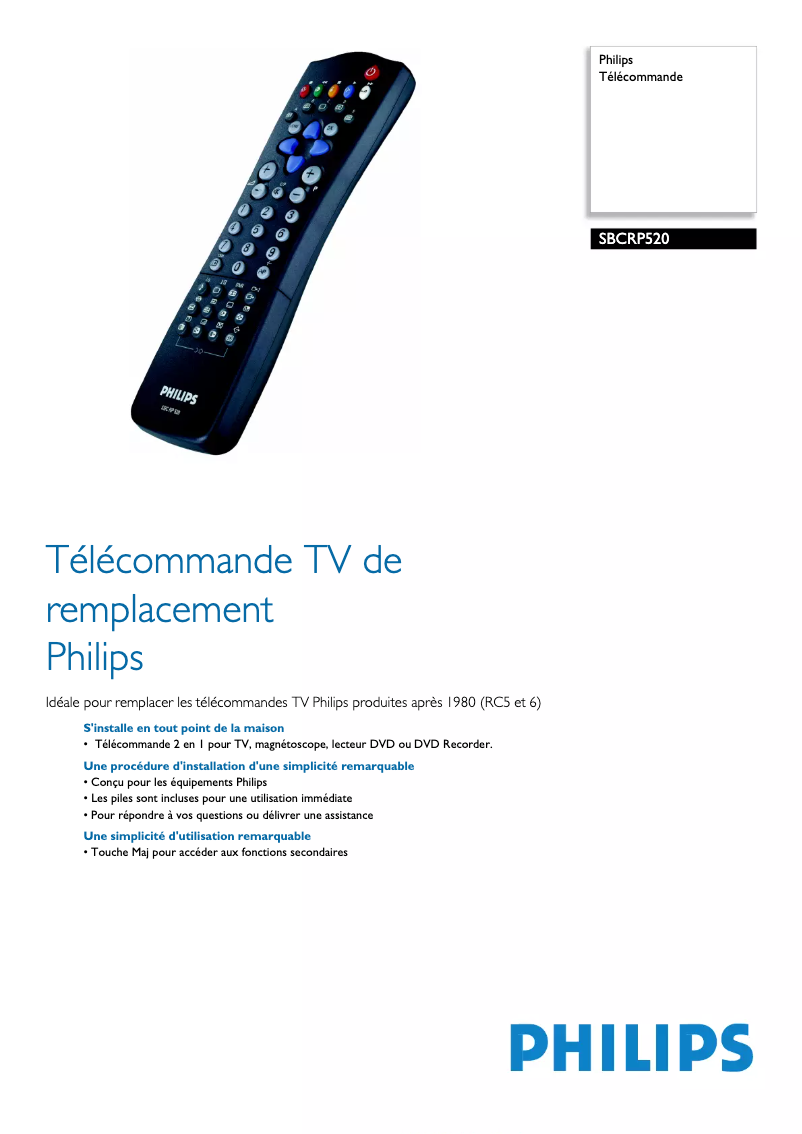 Page 1 de la notice Fiche technique Philips SBC RP 520