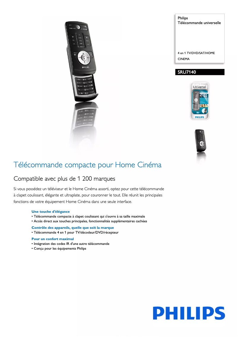 Página 1 del manual Ficha técnica Philips SRU7140