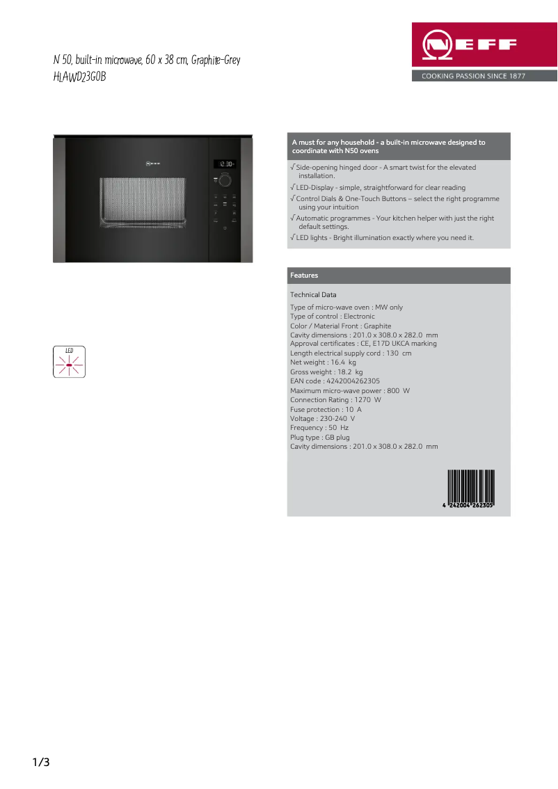 Page 1 de la notice Fiche technique Neff HLAWD23G0B