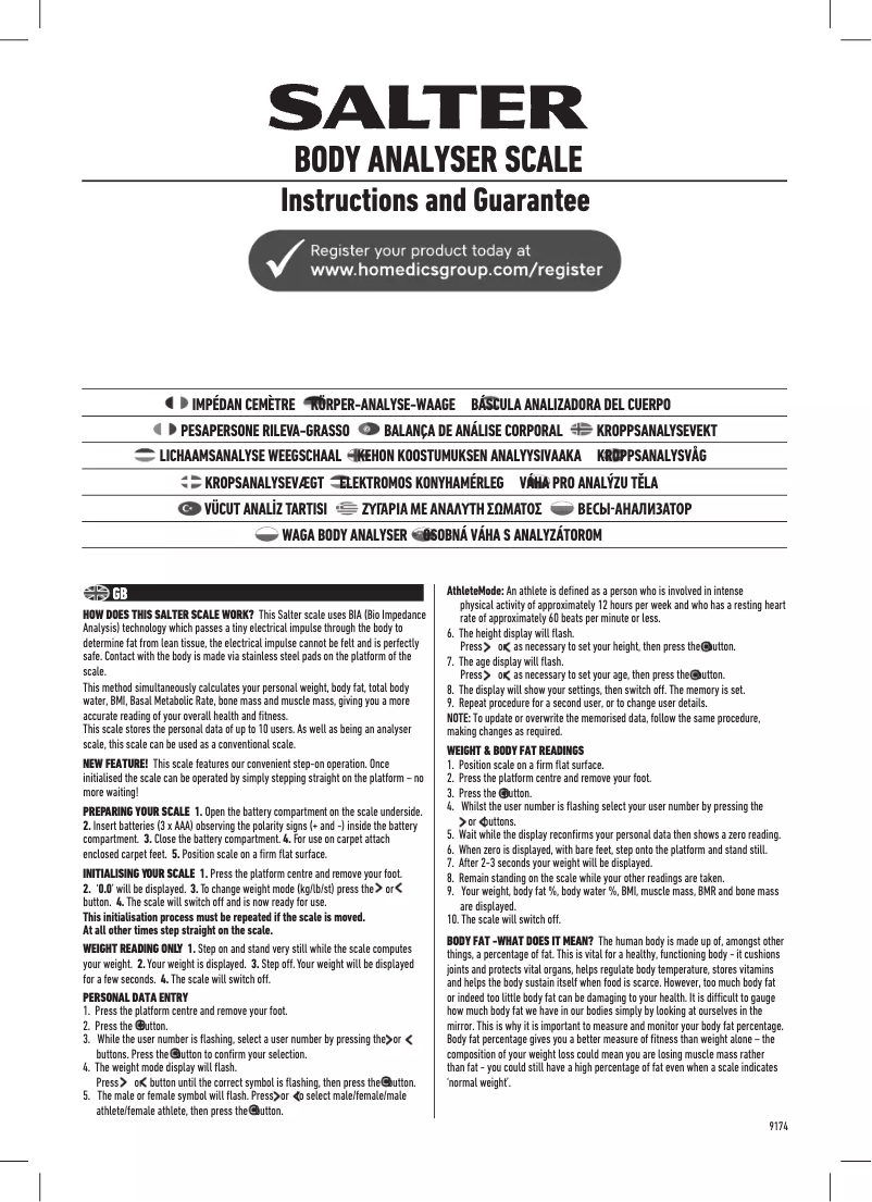 Page 1 of the manual User Manual Salter WH3R Analyser 9174