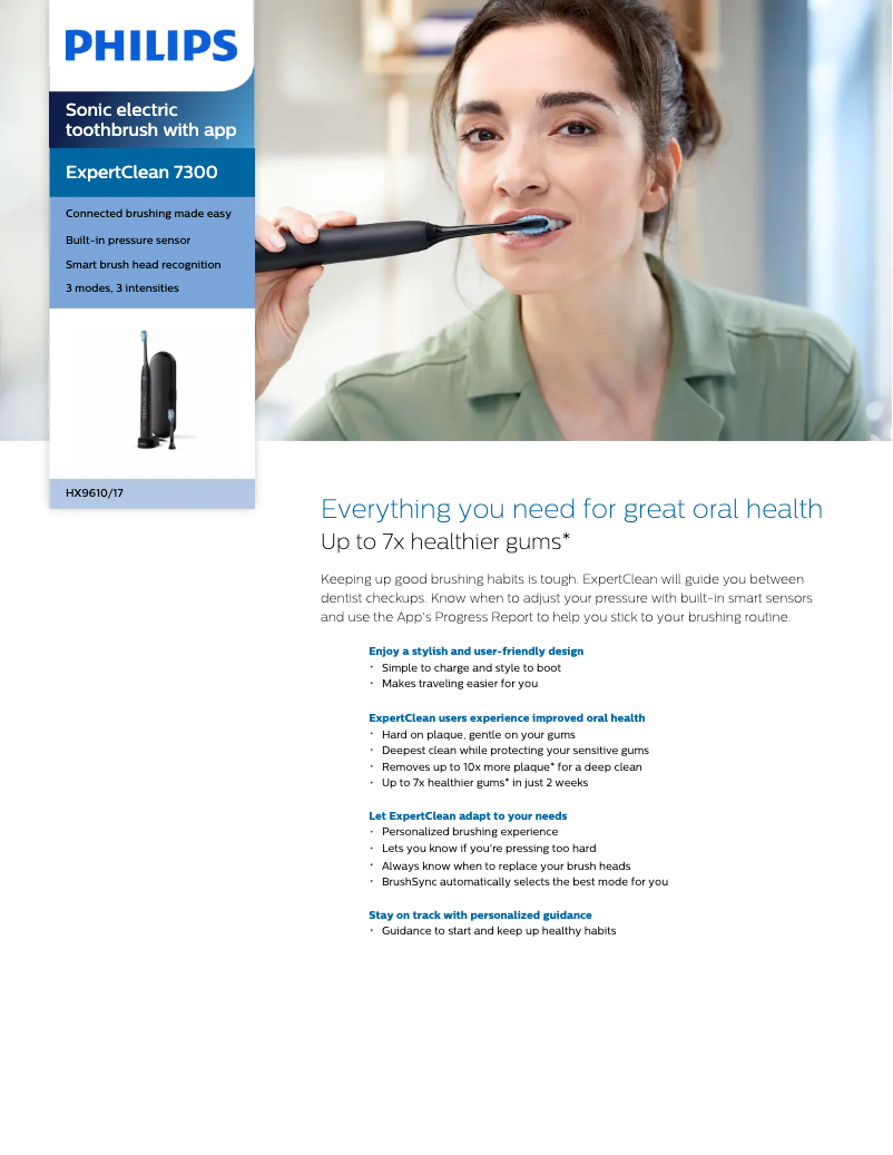Page 1 de la notice Fiche technique Philips Sonicare ExpertClean 7300 HX9610
