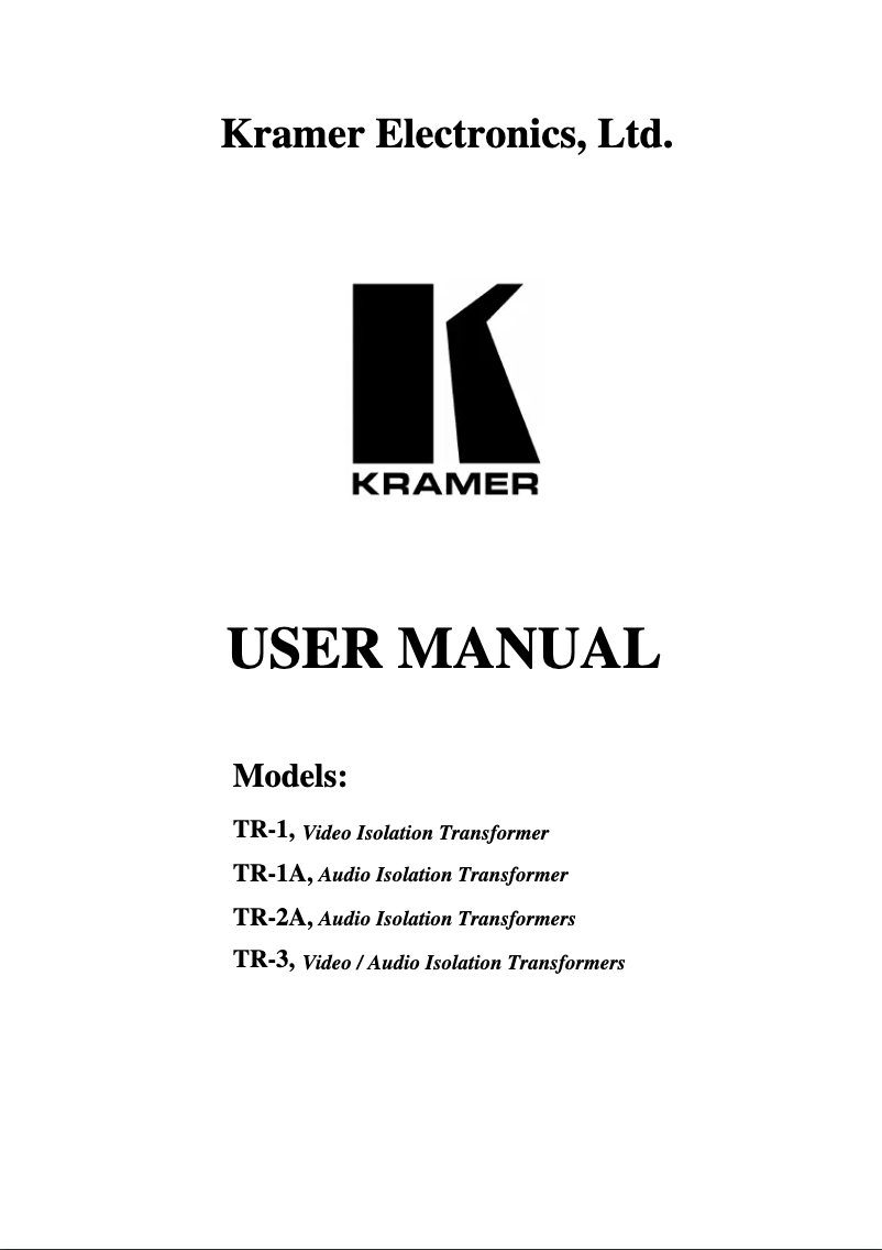 Page 1 of the manual User Manual Kramer TR-2A