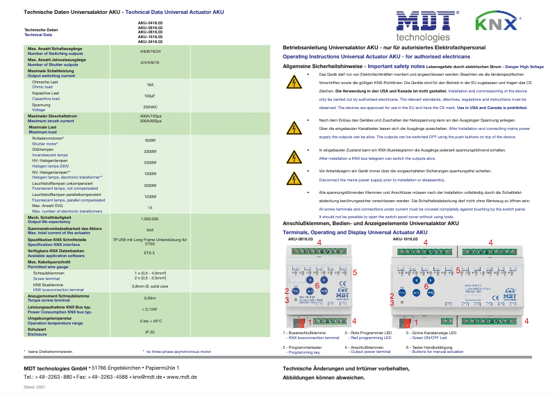 Página 1 del manual Manual de usuario MDT AKU-1616.03