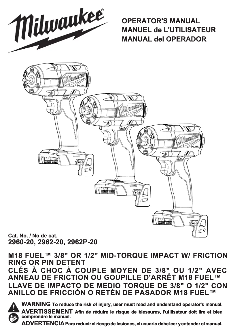 Page 1 de la notice Manuel utilisateur Milwaukee M18 Fuel 2962-22