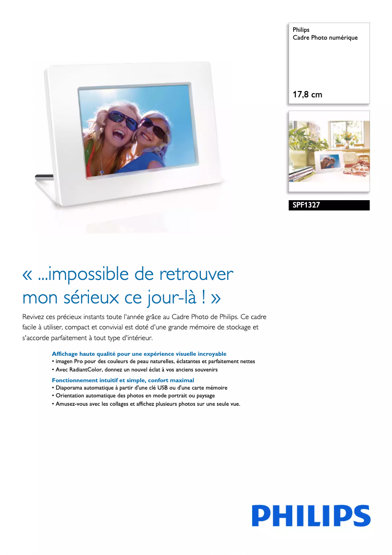 Page 1 de la notice Fiche technique Philips SPF1327