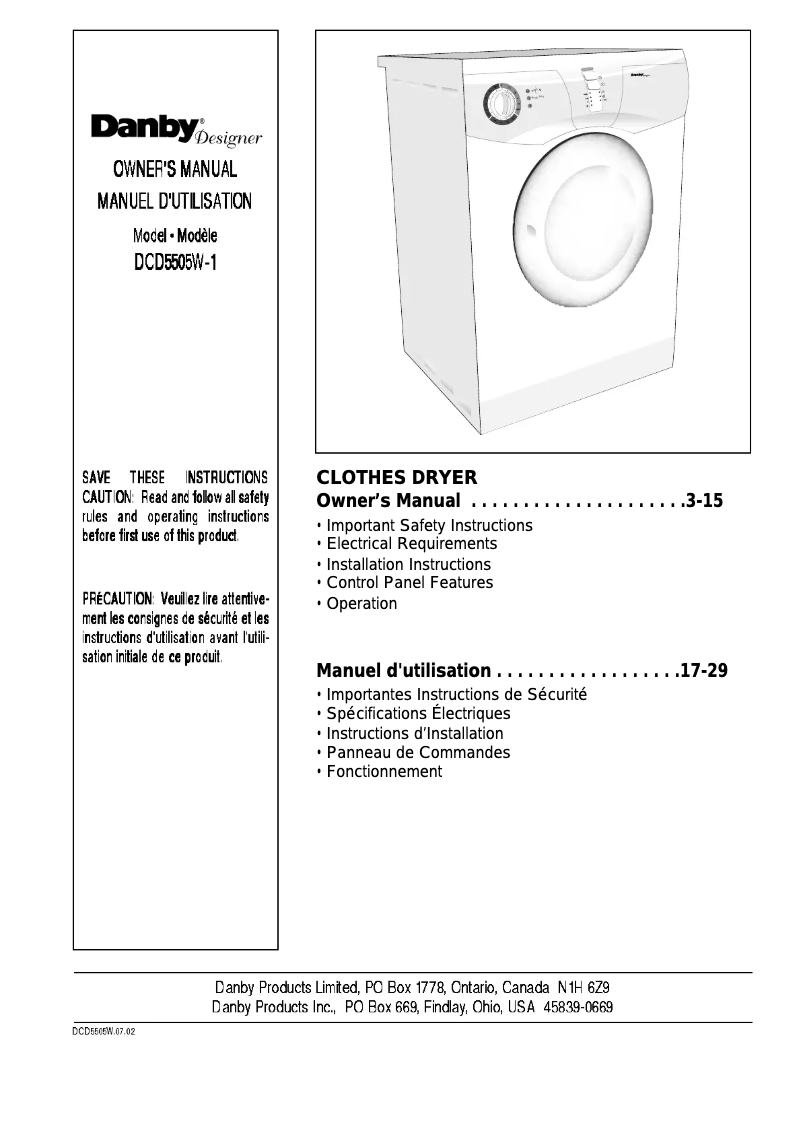 Page 1 de la notice Manuel utilisateur Danby DCD5505W-1