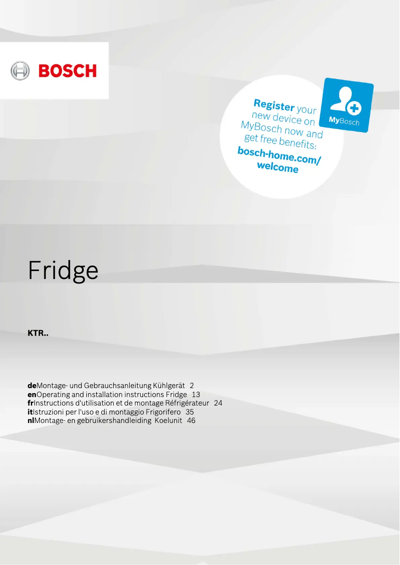 Page 1 de la notice Manuel utilisateur Bosch KTR15NWEA