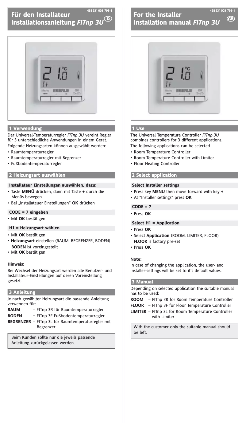 Page 1 de la notice Manuel utilisateur Eberle FITnp 3U