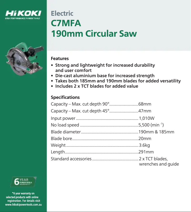 Page 1 of the manual Technical Sheet HiKOKI C7MFA