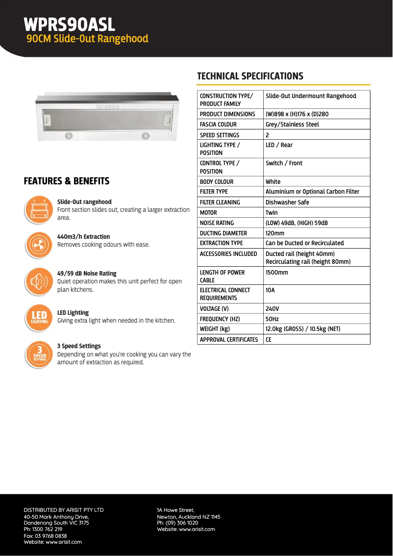 Page 1 de la notice Fiche technique Tisira WPRS60ASL