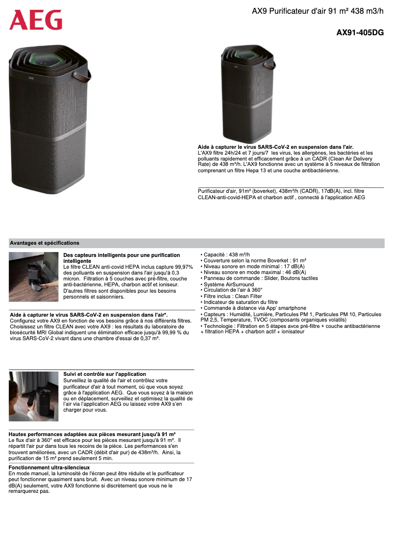 Página 1 del manual Ficha técnica AEG AX9