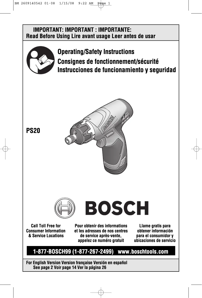 Page 1 of the manual User Manual Bosch PS20B