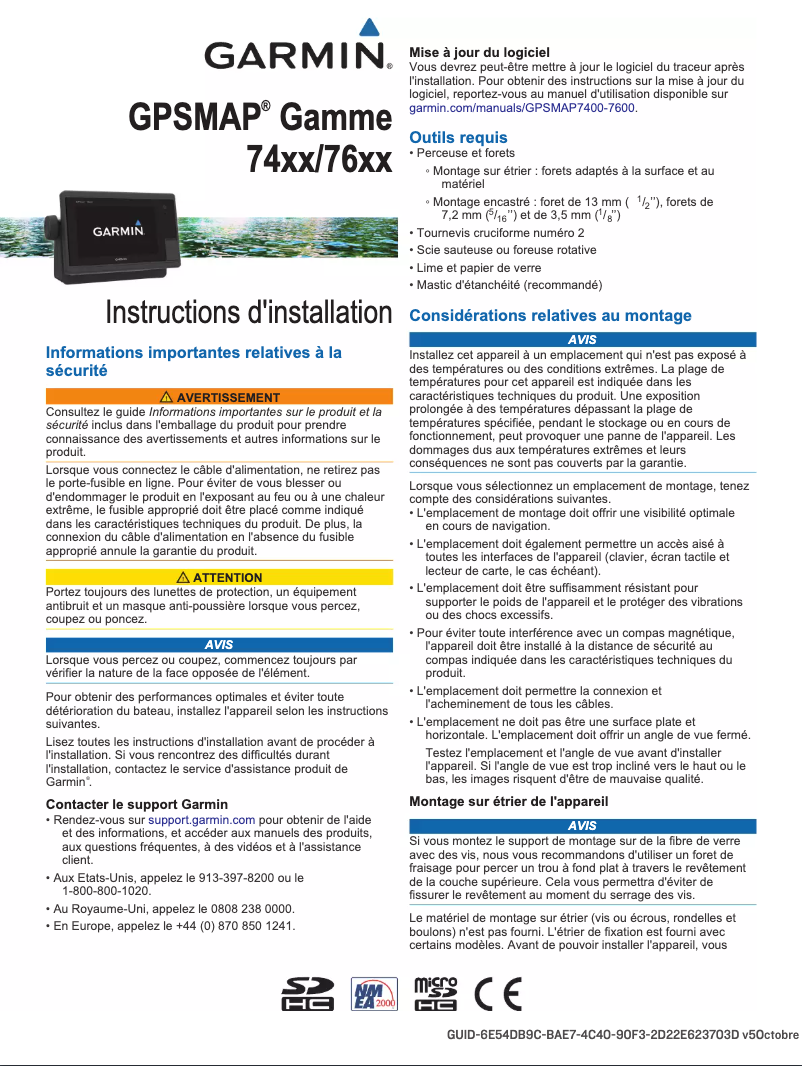 Page 1 de la notice Guide d'installation Garmin GPSMAP 7416xsv
