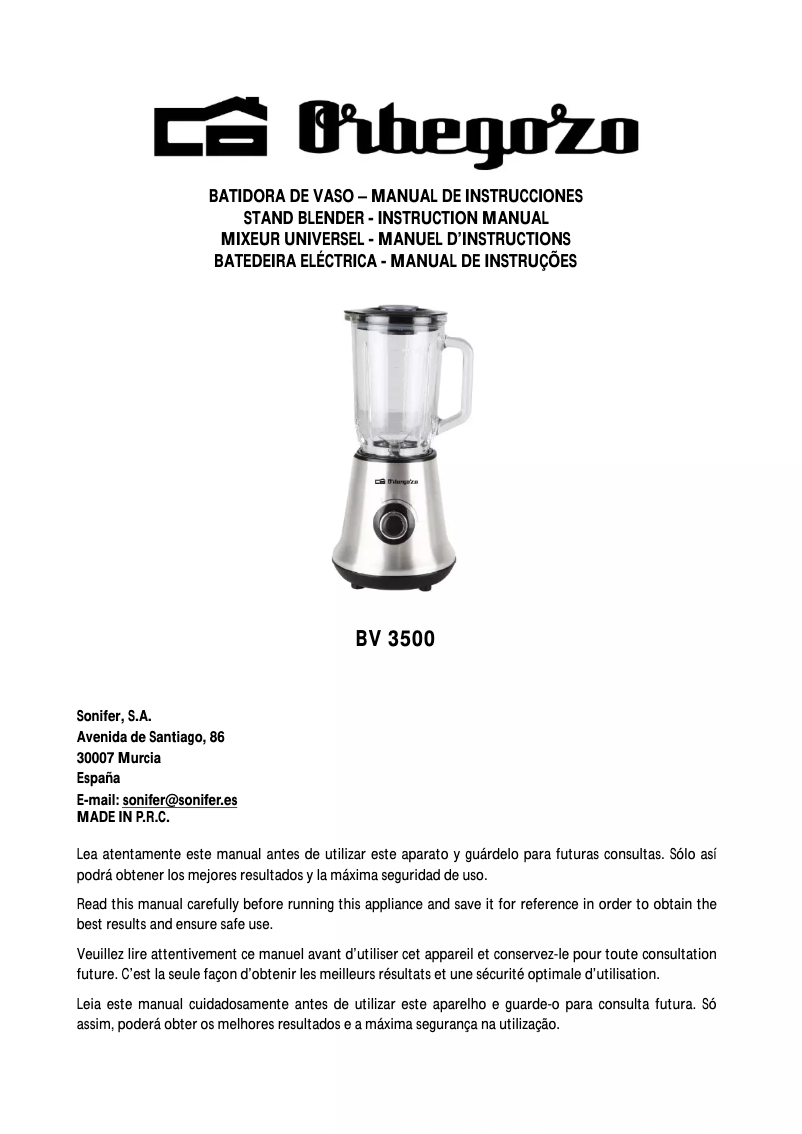 Page 1 of the manual User Manual Orbegozo BV 3500
