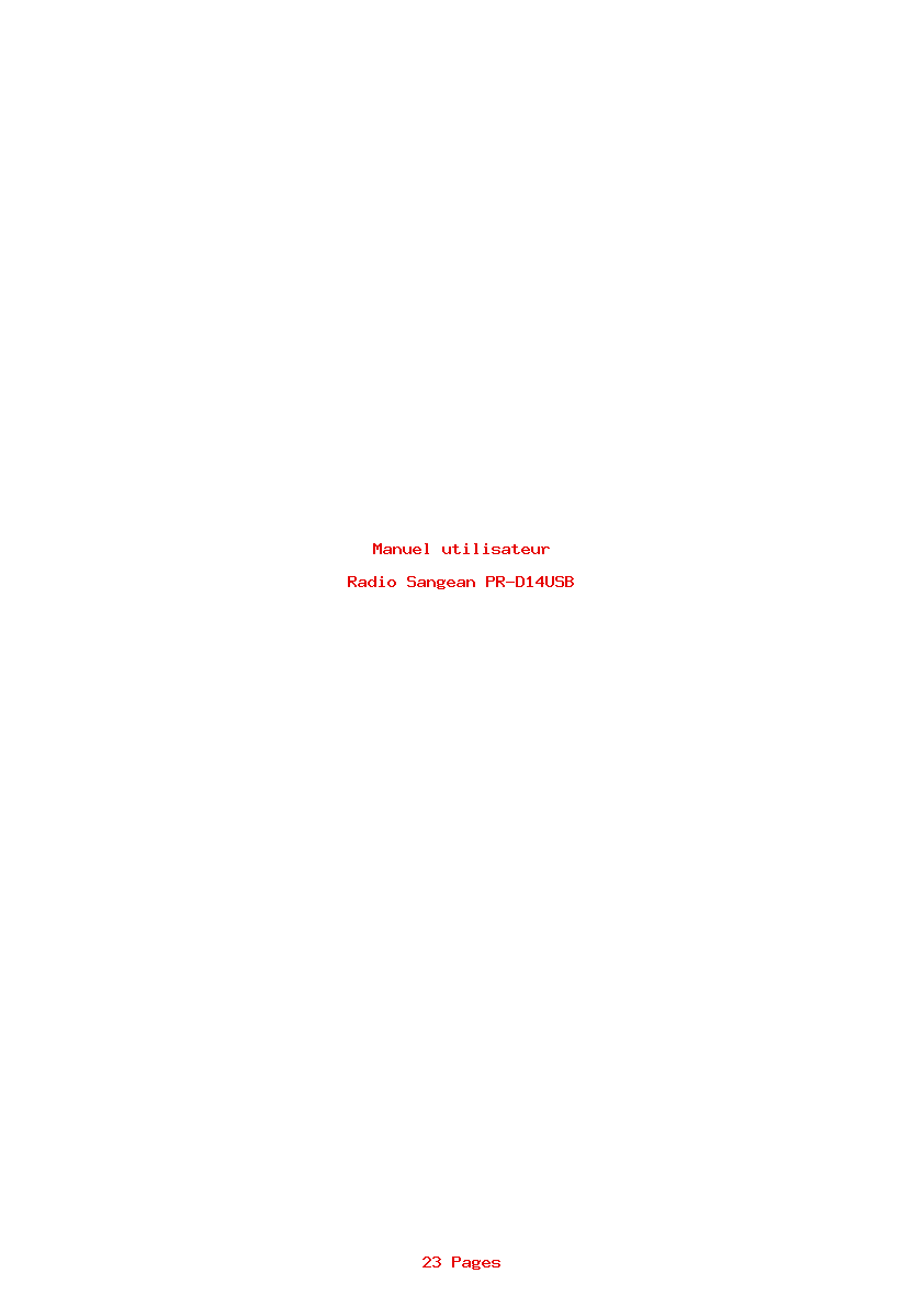 Page 1 de la notice Manuel utilisateur Sangean PR-D14USB