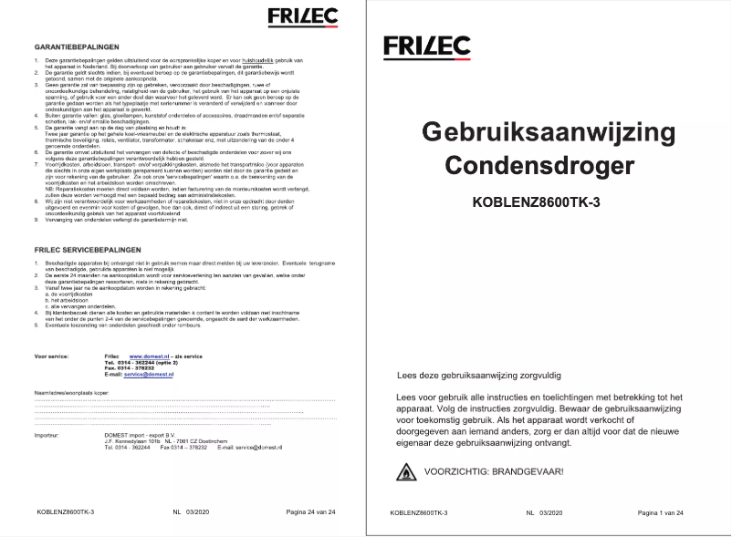 Página 1 del manual Manual de instrucciones Frilec KOBLENZ8600TK-3