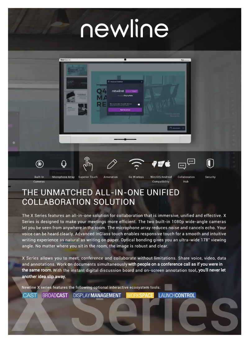 Page 1 de la notice Fiche technique Newline TruTouch X9