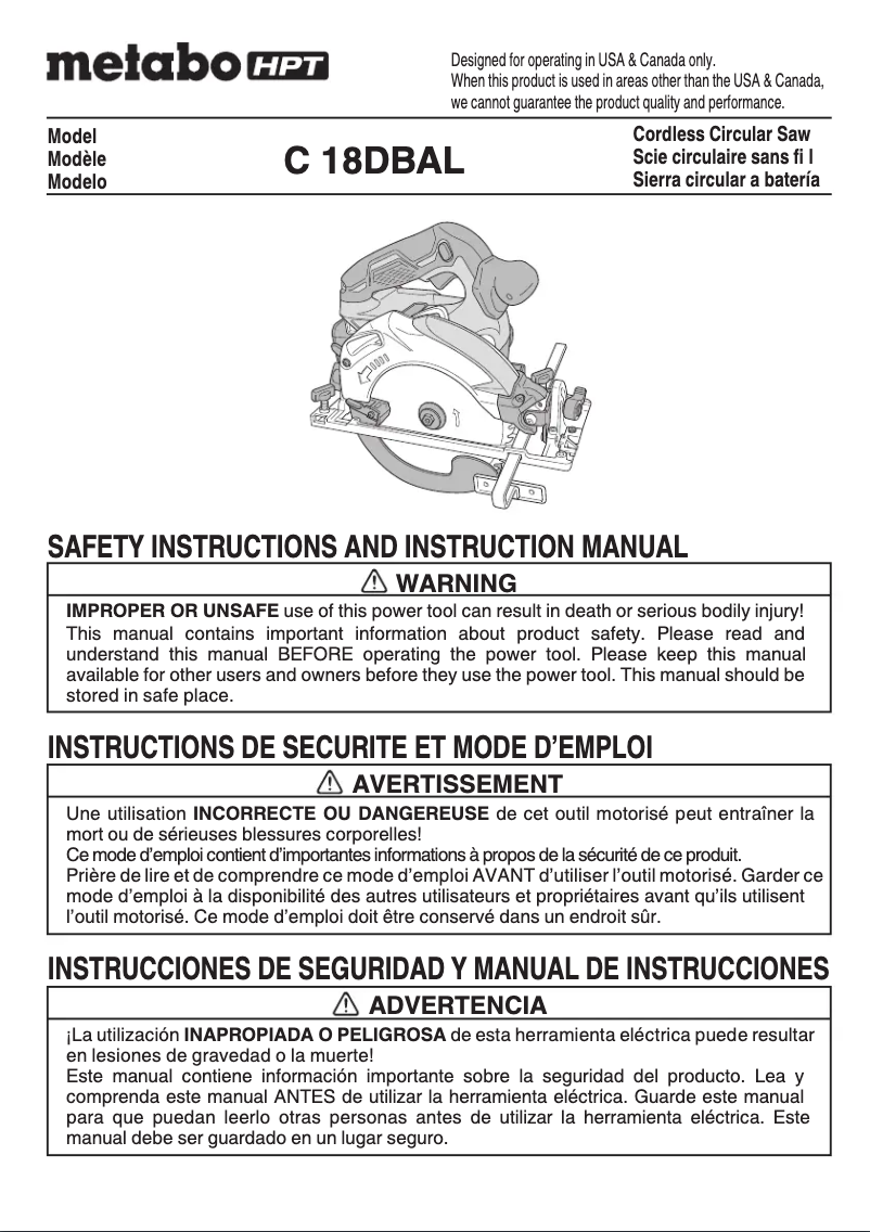 Page 1 de la notice Manuel utilisateur HiKOKI C 18DBAL