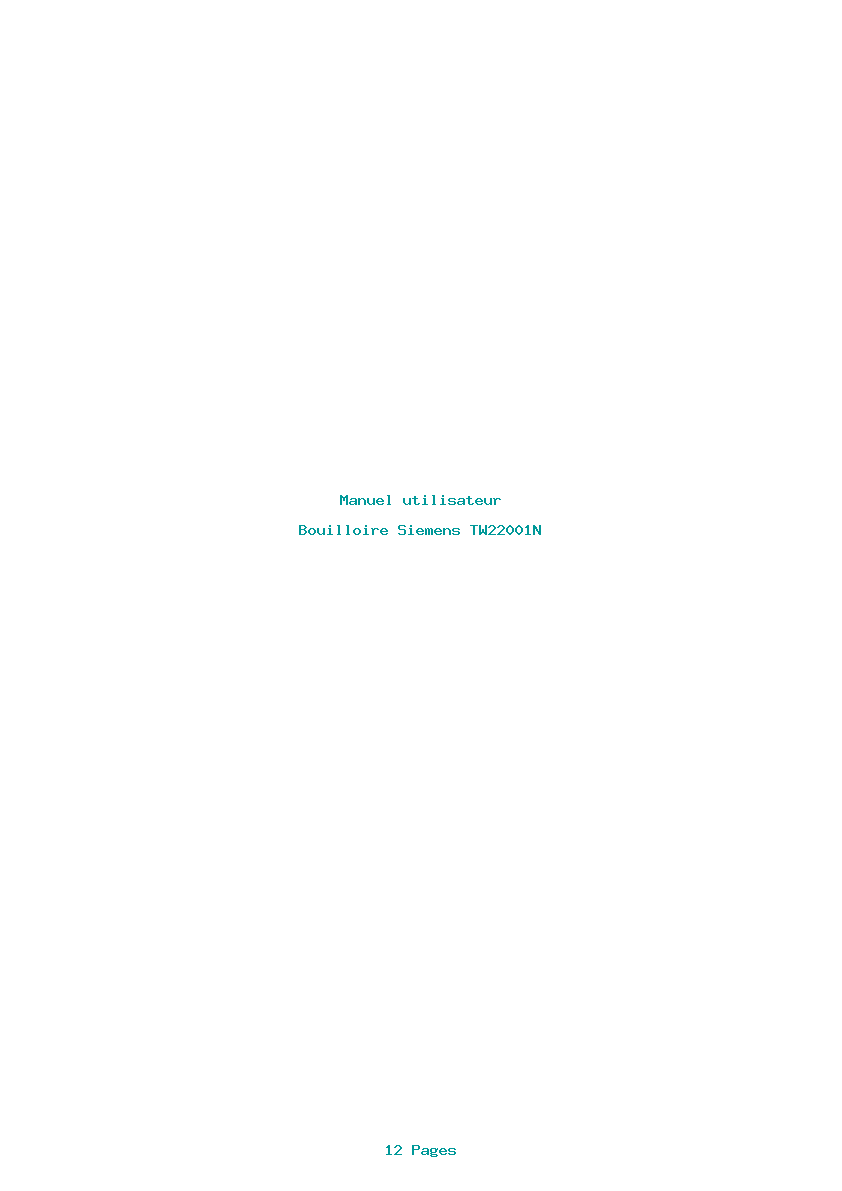 Page 1 de la notice Manuel utilisateur Siemens TW22001N