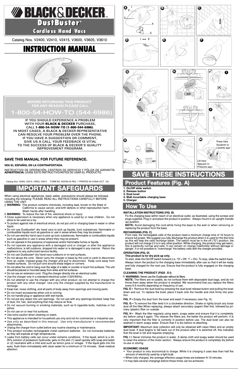 Page n°1 - Manuel utilisateur Black & Decker Dustbuster V2415