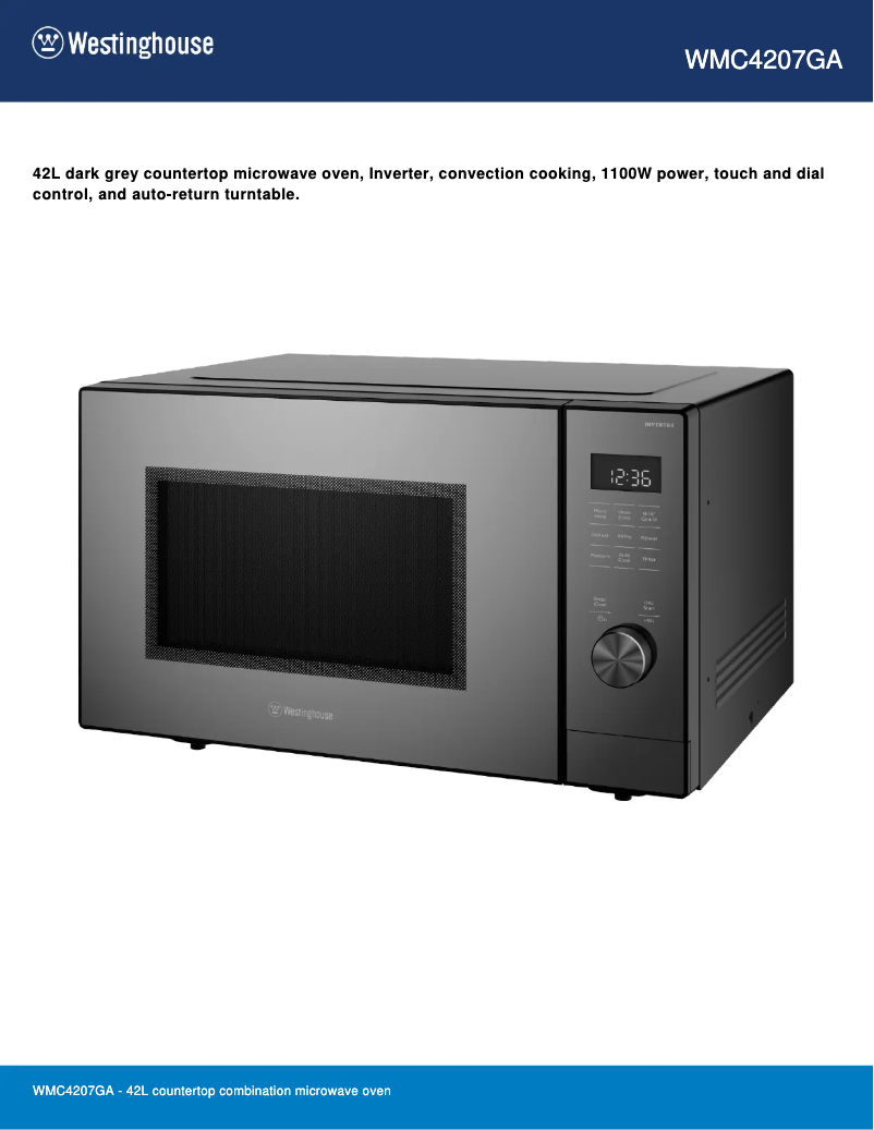 Página 1 del manual Ficha técnica Westinghouse WMC4207GA