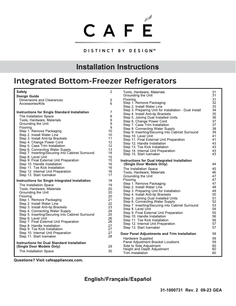 Page 1 de la notice Guide d'installation Café CIP36NP2VS1
