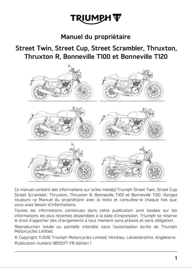 Page 1 de la notice Manuel utilisateur Triumph Street Twin (2016)