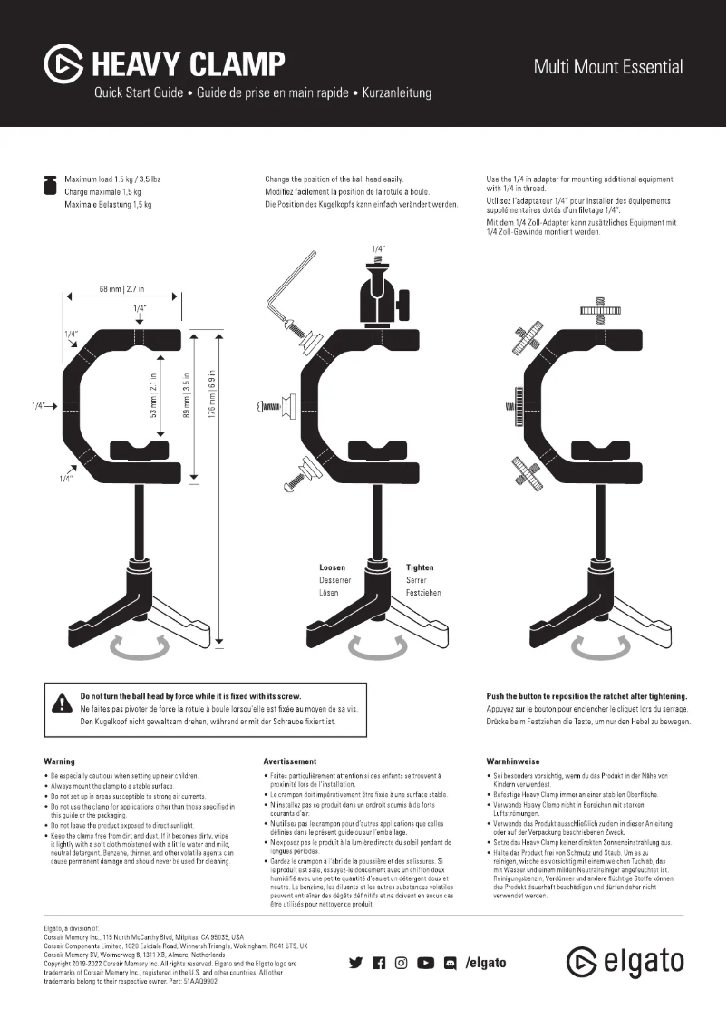 Page 1 de la notice Manuel utilisateur Elgato Heavy Clamp