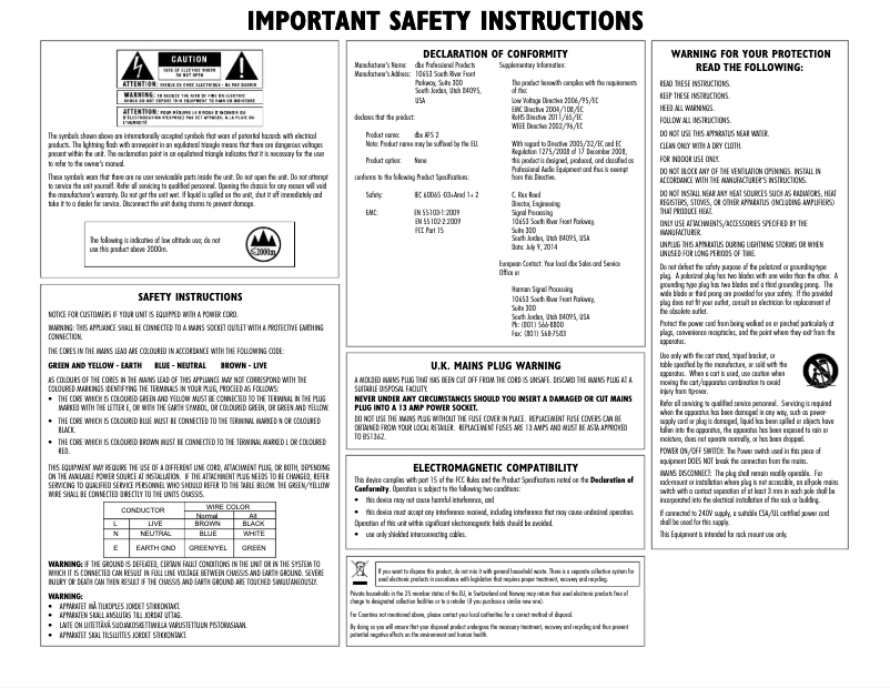 Page 1 de la notice Instructions de sécurité DBX AFS2