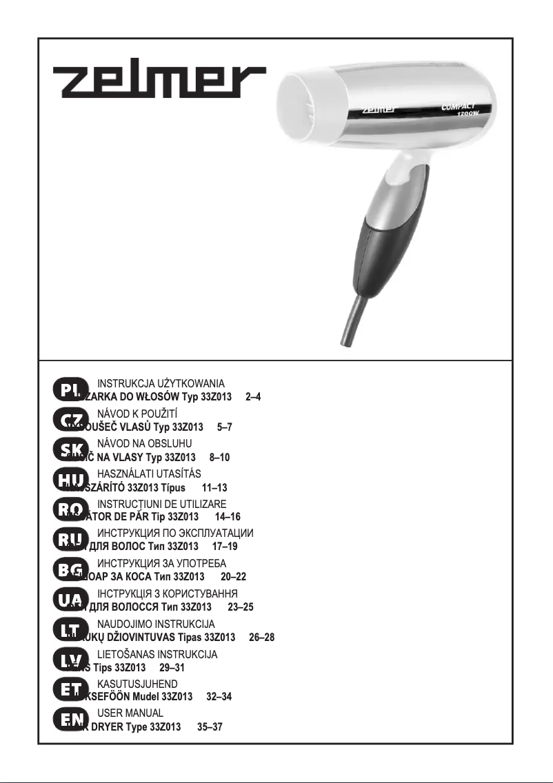 Page 1 of the manual User Manual Zelmer 33Z013