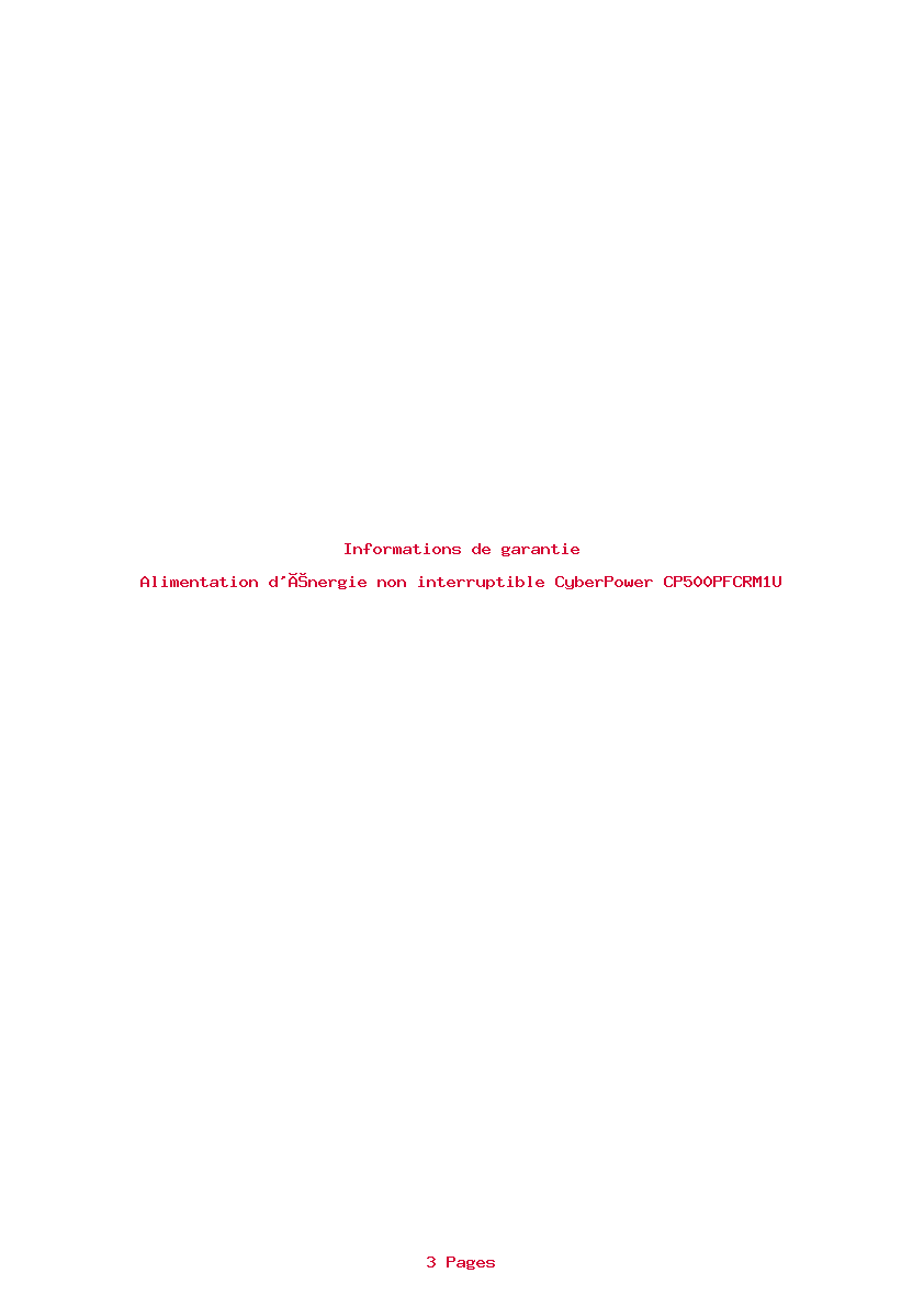 Page 1 de la notice Informations de garantie CyberPower CP500PFCRM1U