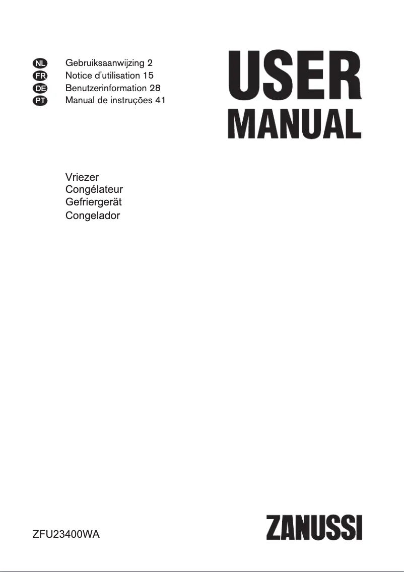 Page 1 de la notice Manuel utilisateur Zanussi ZFU 23400 WA