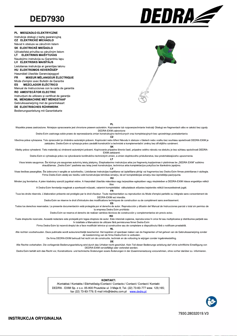 Page 1 de la notice Manuel utilisateur DEDRA DED7930